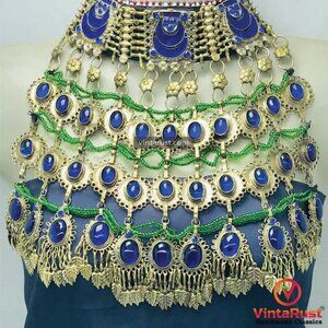 Statement Necklace, Tribal Blue Choker Necklace, Handcrafted Layered Choker